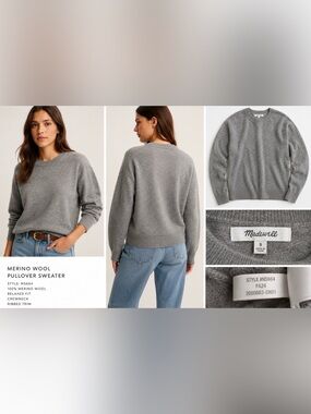 Madewell Merino Wool Pullover Sweater Gray Small Crewneck NS664